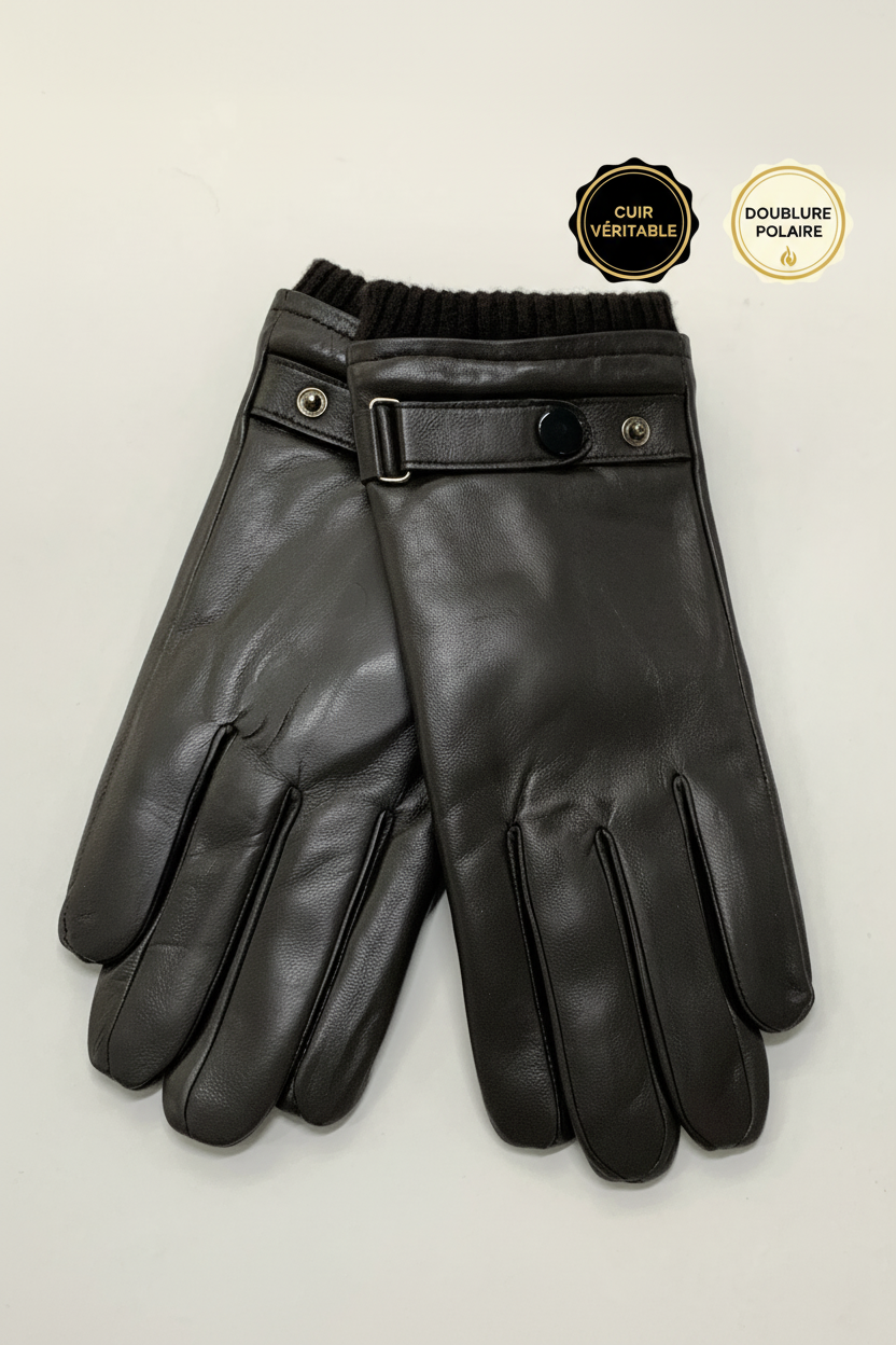 Photo des gants avec logos Cuir véritable et Doublure polaire