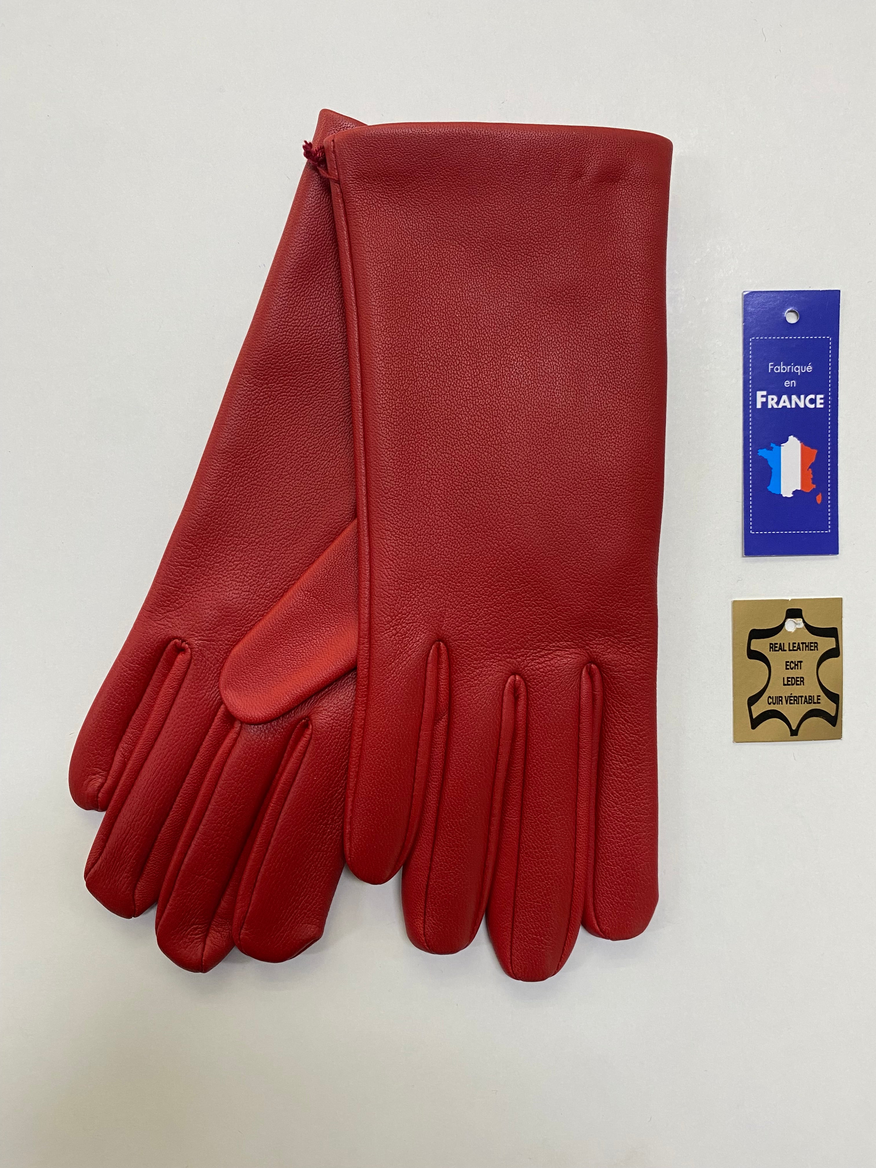 Gants en Cuir Soie Rouge