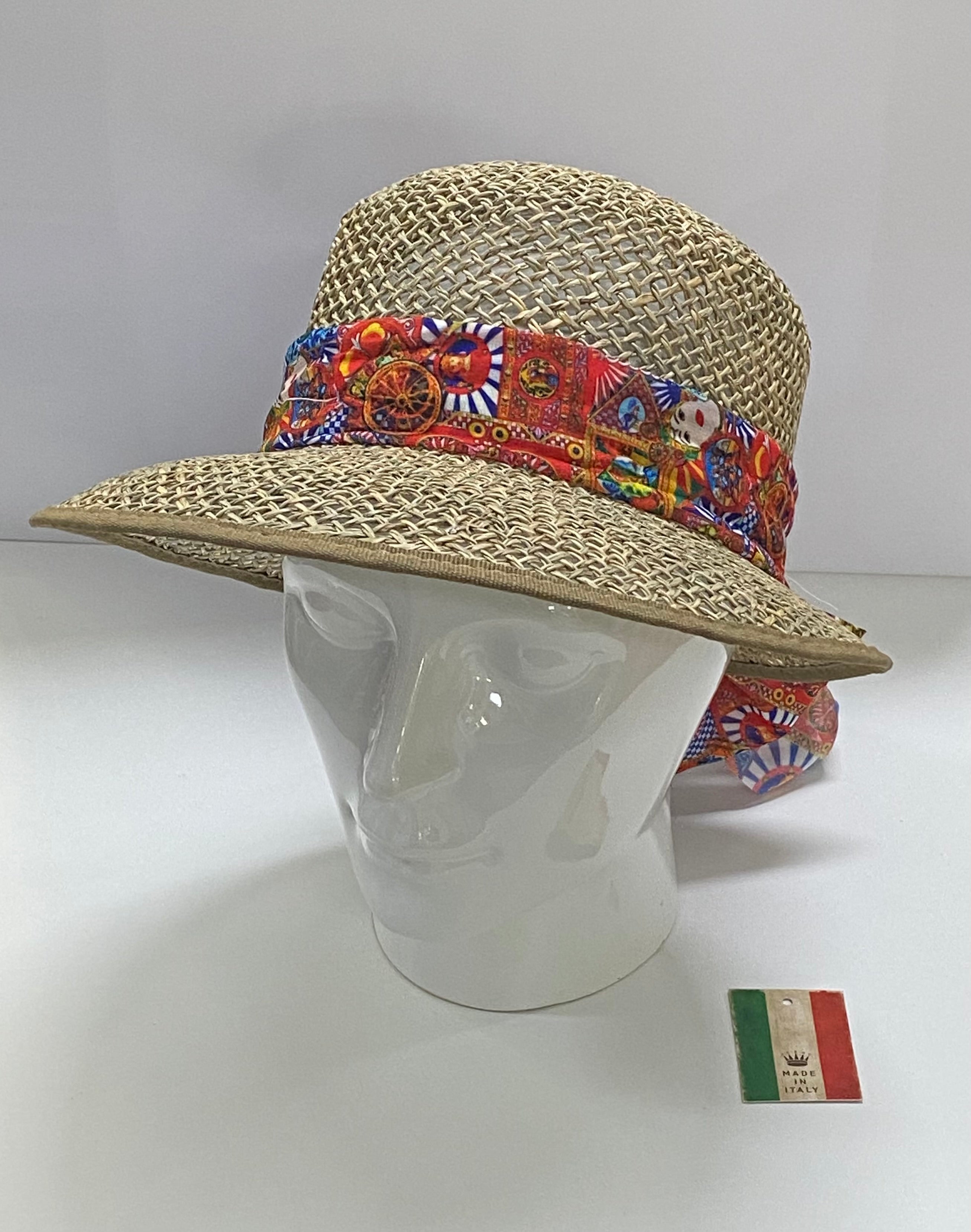 Visière en paille ruban motif floral