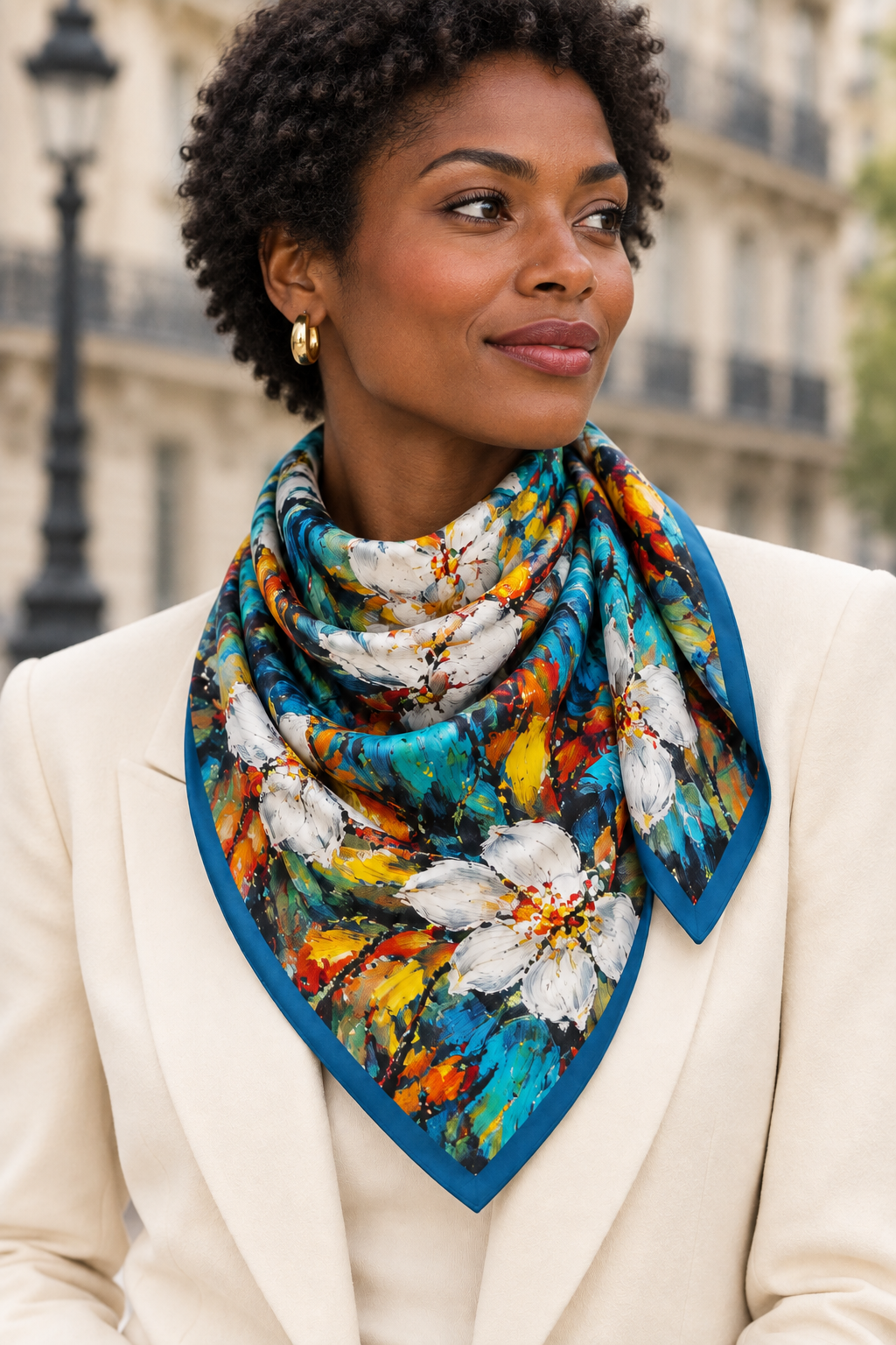 Autre femme portant le carré fleuri