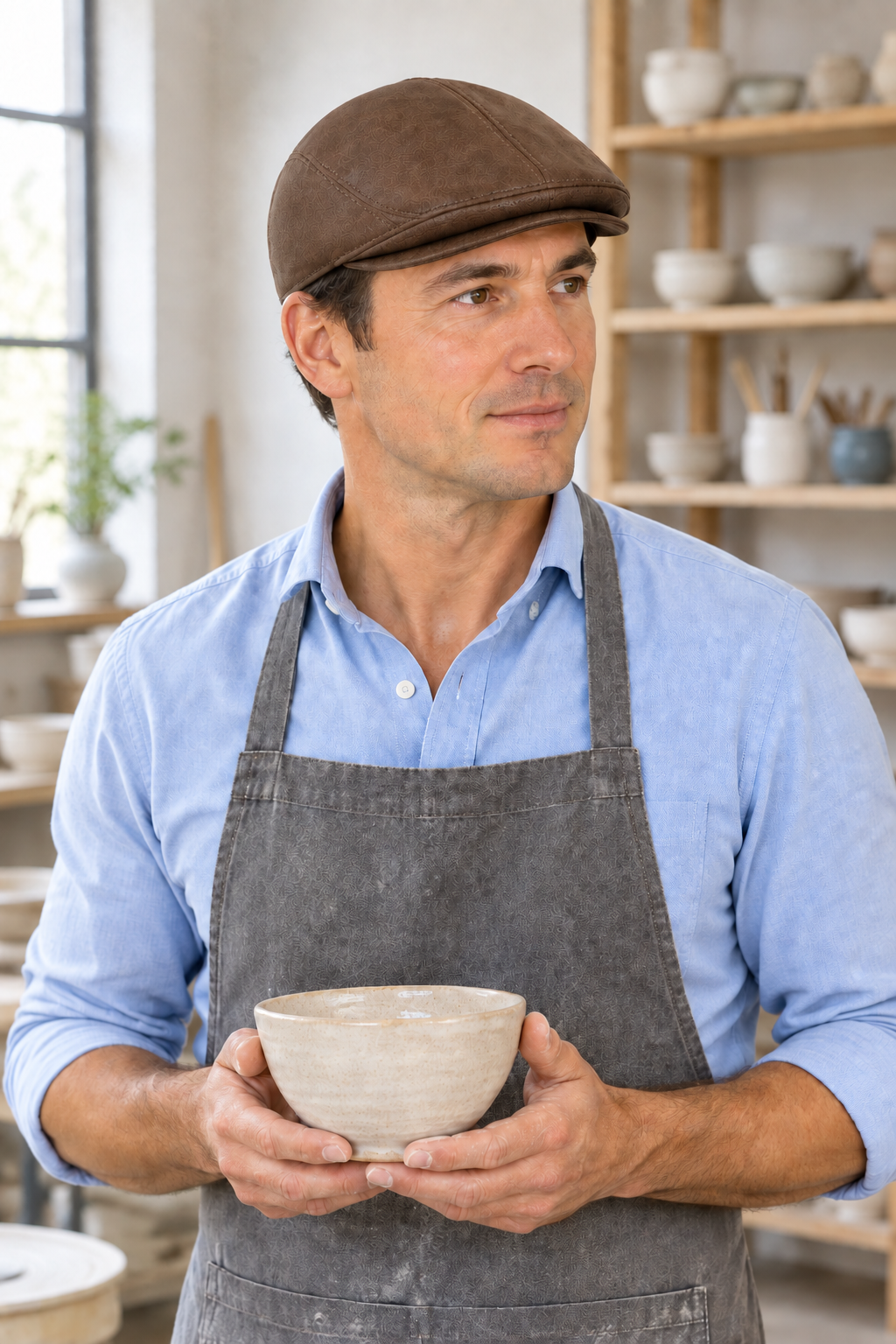 un homme porte une casquette gottmann en cuir marron