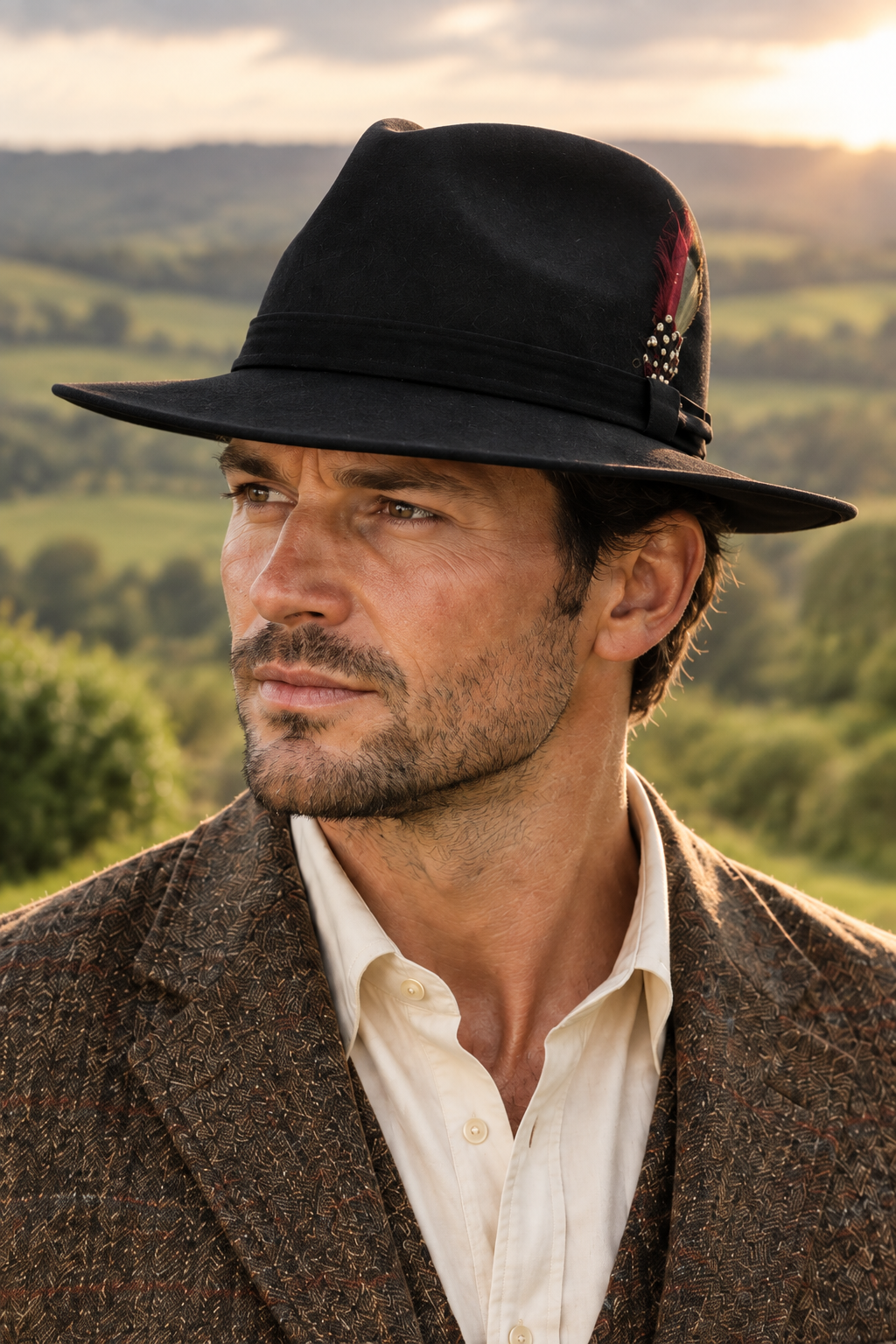 une homme porte un chapeau en feutre noir de la marque stetson