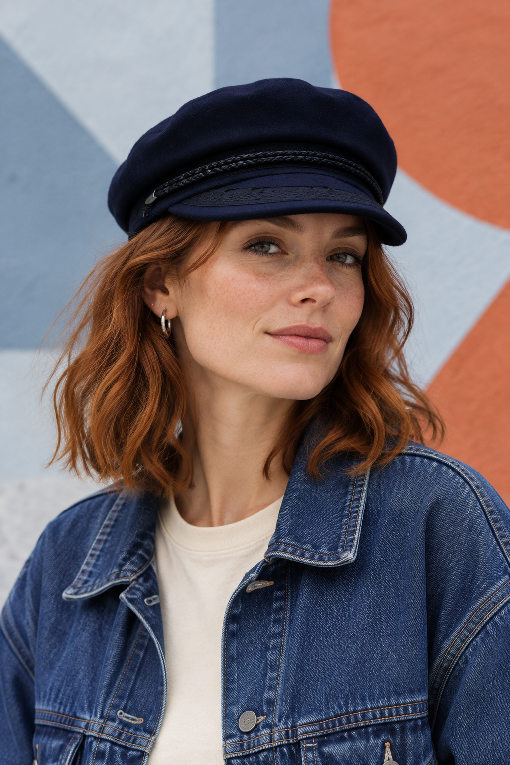 Femme au style streetwear portant la casquette marin