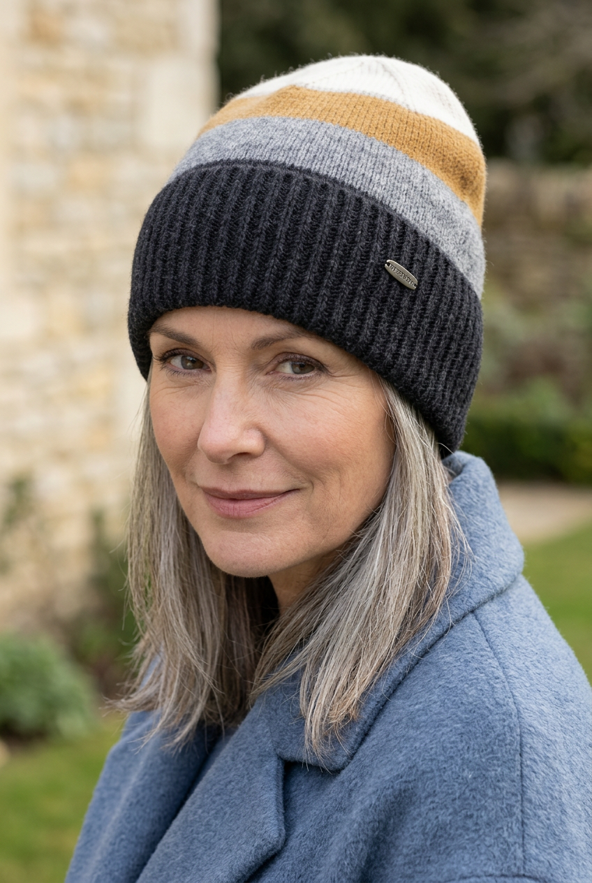 Femme portant un bonnet en laine Stetson au rebord gris