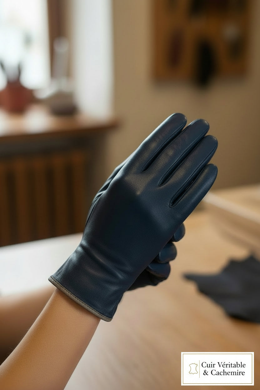Gants en Cuir Italien Bleu