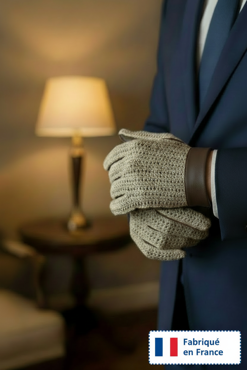 Gants de conduite en cuir et le dessus en crochet coton