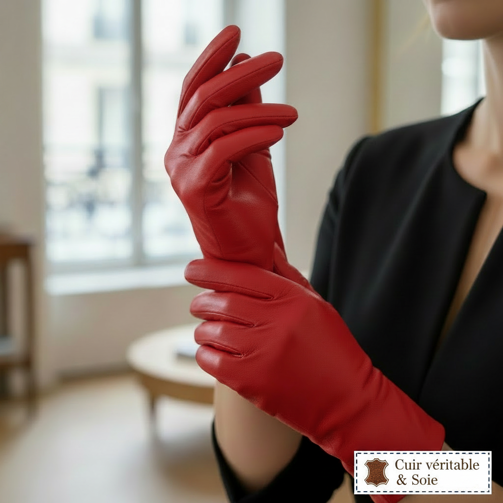 Gants en cuir rouge vif
