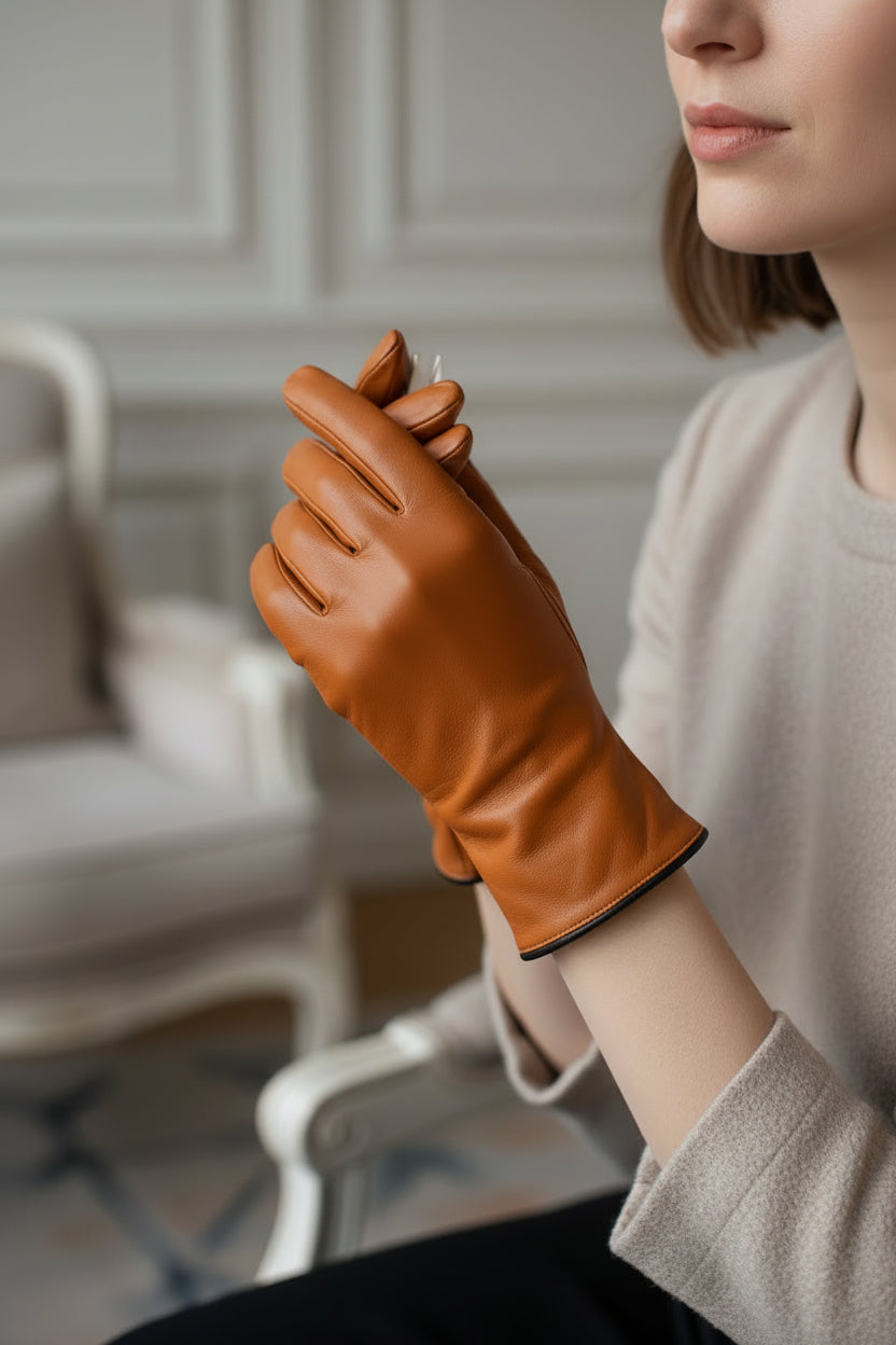 gants en cuir italien de couleur orange 