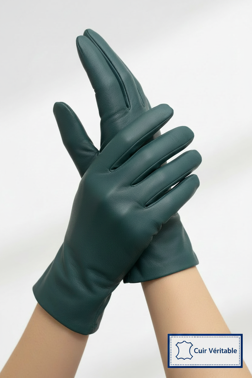 Gros plan gants pétrole Cuir Véritable 