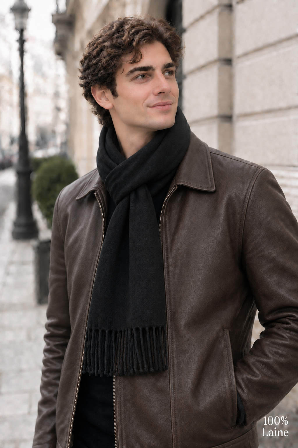 Homme avec écharpe noire