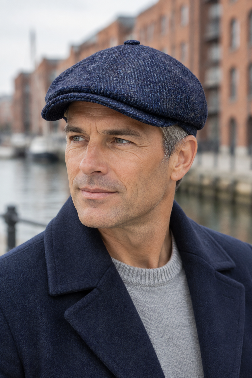 Homme portant une casquette bleu chiné brooklyn de la marque stetson