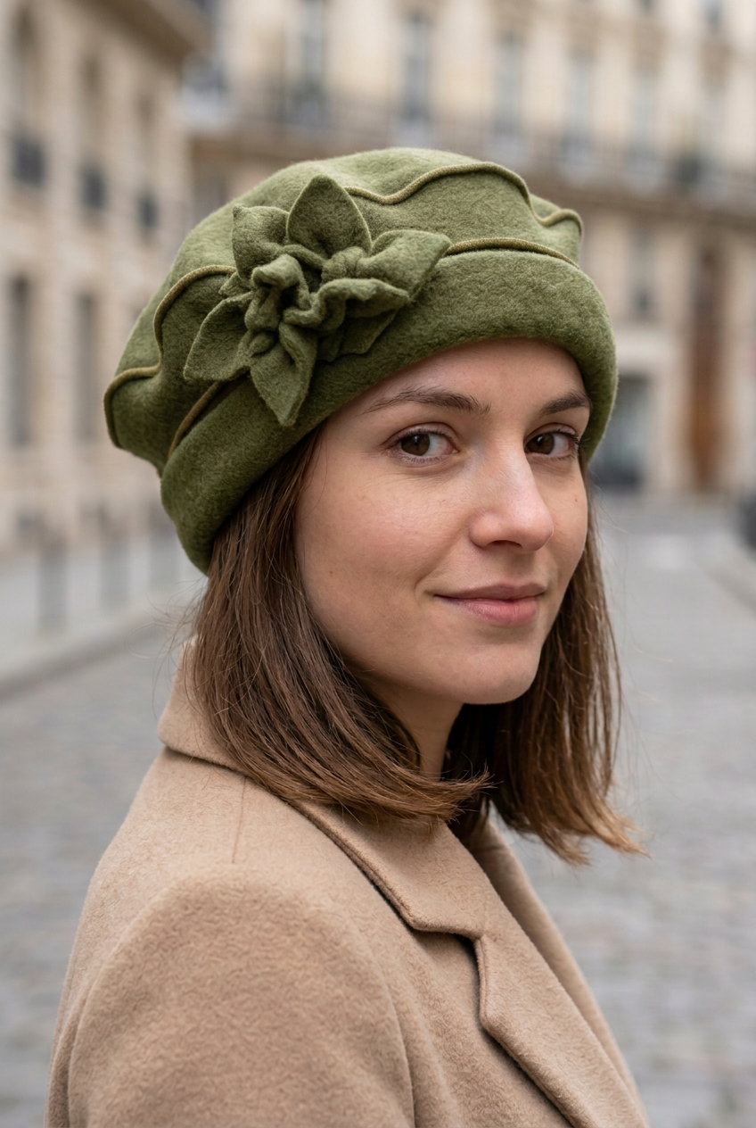 jeune femme portant un béret en polaire avec des rabats sur les oreilles