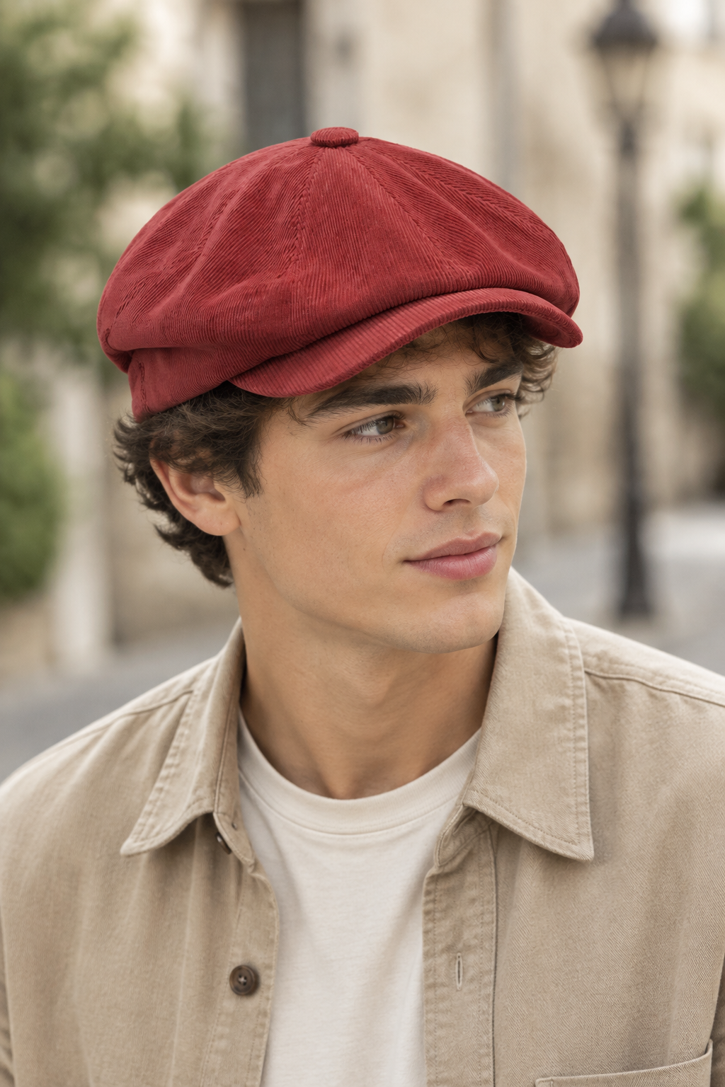 Jeune homme au style décontracté portant la casquette Hatteras Stetson rouge