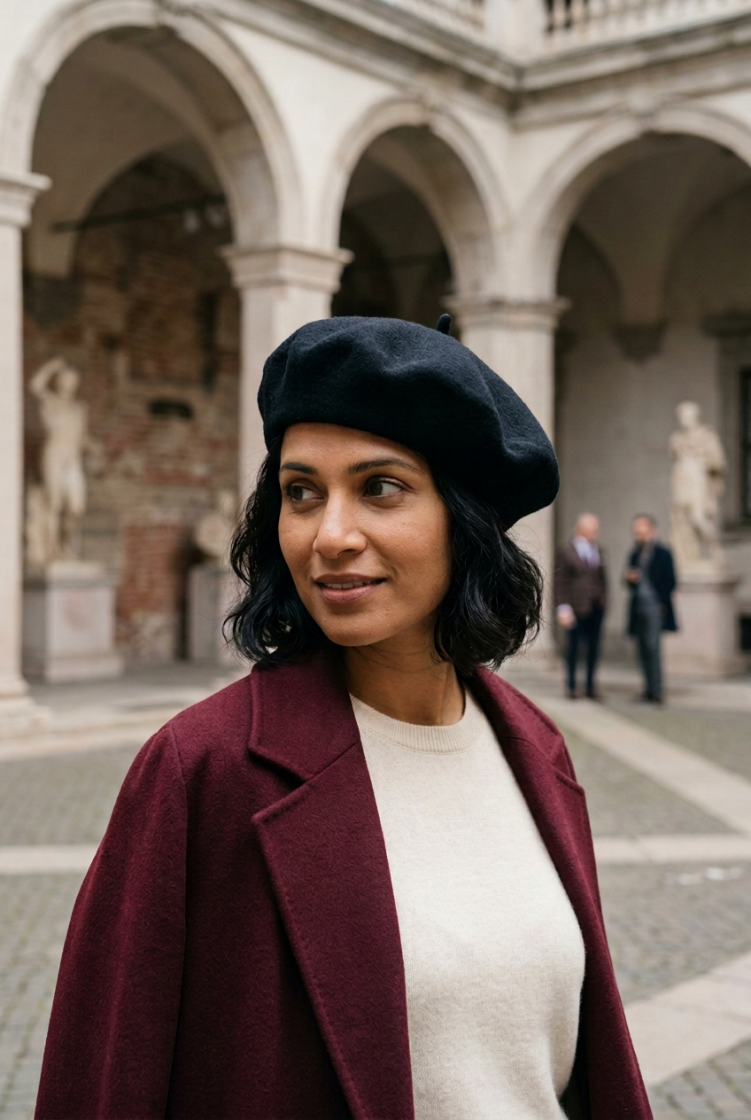 jeune femme portant un béret en laine noir