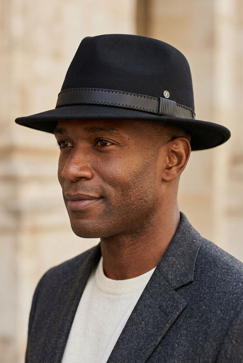 Portrait rapproché d’un homme portant un chapeau noir avec le bord relevé à l’arrière